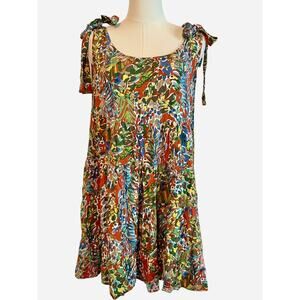 Jodifl Floral Tiered Tank Top Dress Size Large Whimsy Beachy Loose Relaxed Tunic